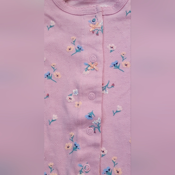 Carter's Baby Footted Onesie 3M Lilac Floral Long Sleeves 100% Cotton Bows - Picture 3 of 8